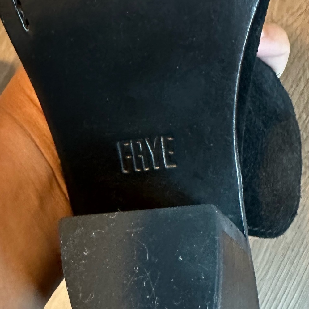 Frye Black Courtney Sling Black Suede
Peep Toe Heeled Sandal - Picture 12 of 14